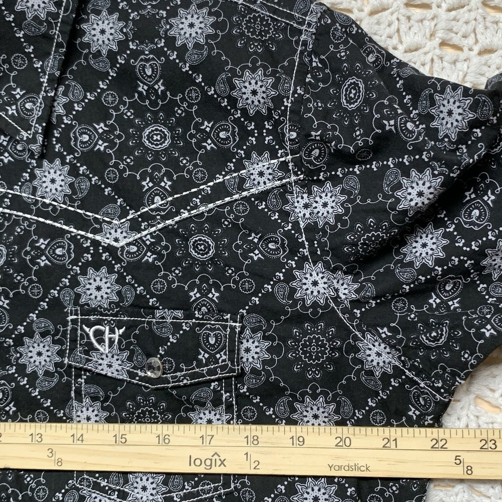 Women's Black Patterned Button Down Shirt - image 6